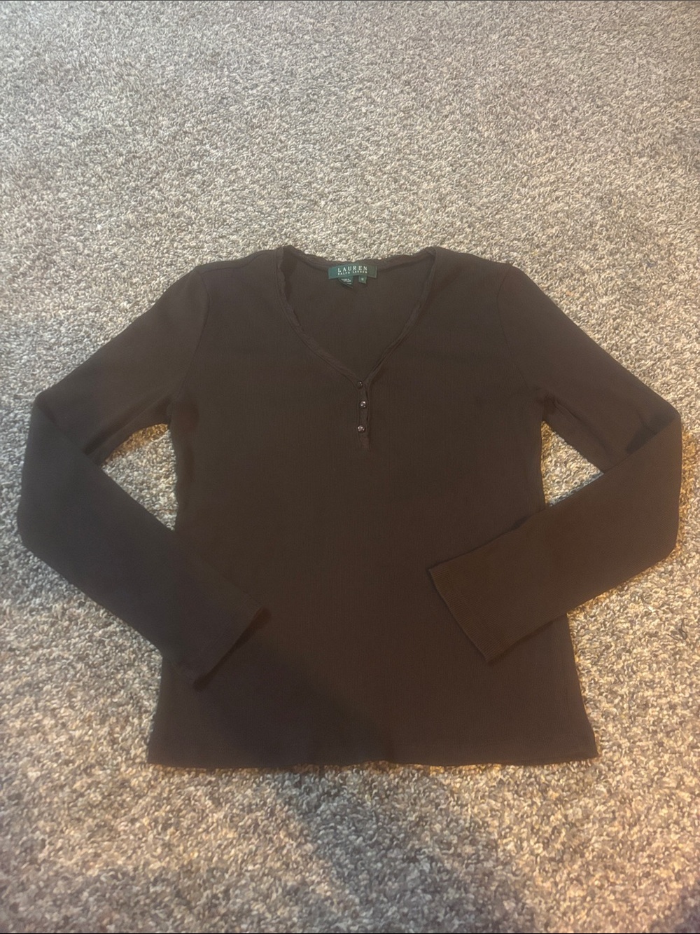 100% Cotton Lauren Ralph Lauren Chocolate Brown Long-Sleeve Henley Top